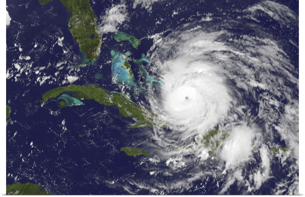 August 24, 2011 - Satellite view of the eye of Hurricane Irene as it enters the Bahamas.