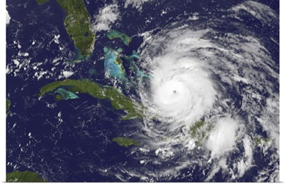 Satellite view of the eye of Hurricane Irene as it enters the Bahamas