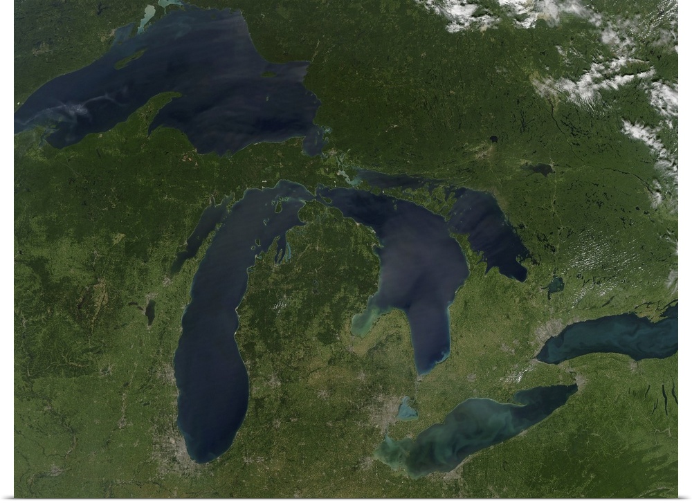 August 28, 2010 - Satellite view of a cloudless summer day over the entire Great Lakes region.