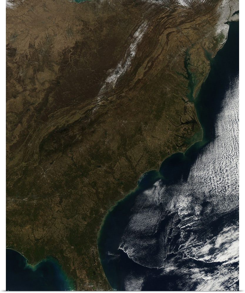 January 3, 2011 - Satellite view of the Southeastern United States. In the northeast corner of the image, snow covers east...