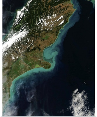 Satellite view showing sediment near Christchurch, New Zealand