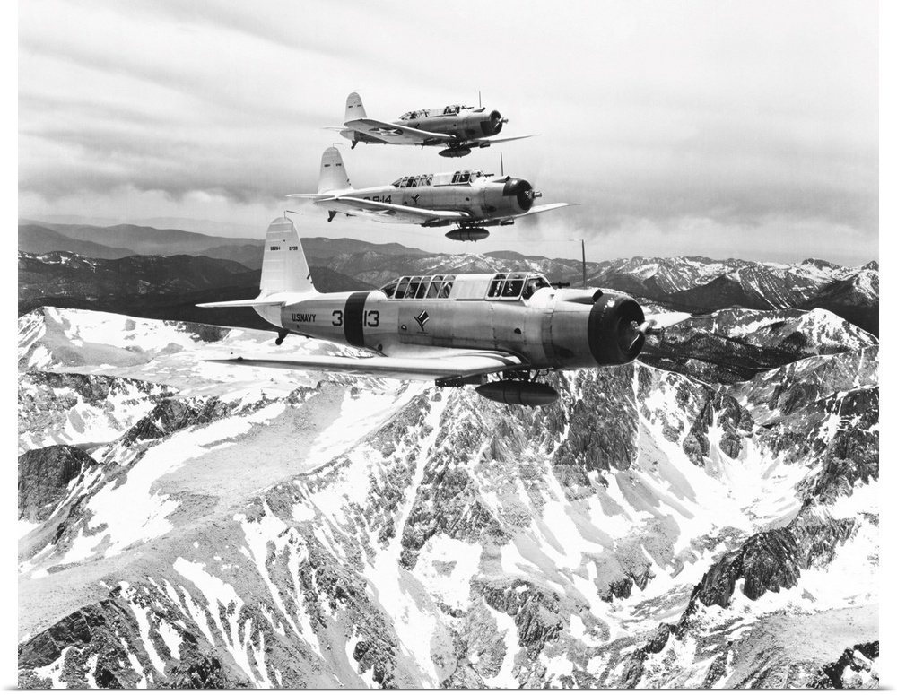 July 11, 1938 - SB2U-1 Vindicator aircraft of the U.S. Navy conducting a sortie in close proximity to Mount Whitney, Sierr...