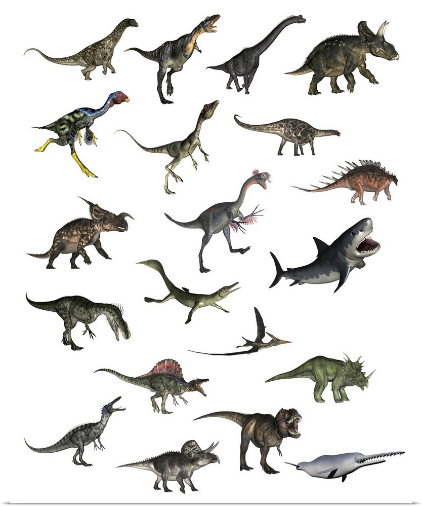 Set of dinosaurs on a white background.