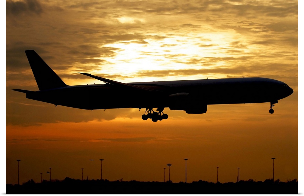 Silhouette of a Pakistan International Airlines Boeing 777, Milano Malpensa Airport, Italy.
