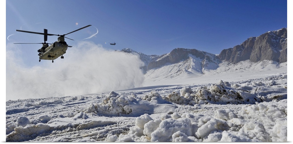 February 8, 2012 - Snow flies up as a U.S. Army CH-47 Chinook helicopter lands at a remote landing zone in Shahjoy distric...