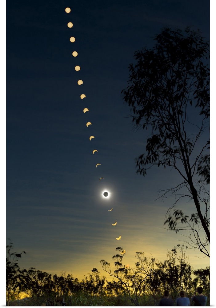 Solar eclipse composite with observers, Mulligan Highway, Queensland, Australia.
