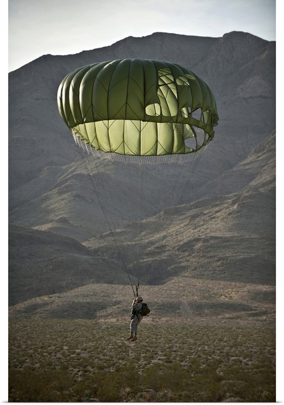 Soldier prepares to land after a static-line jump Wall Art, Canvas Prints,  Framed Prints, Wall Peels