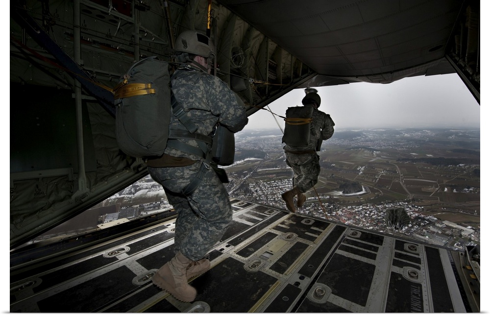 February 24, 2011 - Soldiers of U.S. Special Operations Command Africa, jump from a C-130 aircraft at the Malmsheim Airfie...
