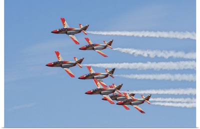 Spanish aerobatic team Patrulla Aguila performing at an airshow in Morocco