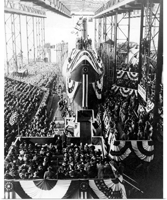 Spectators gather around the nuclear-powered submarine USS Nautilus