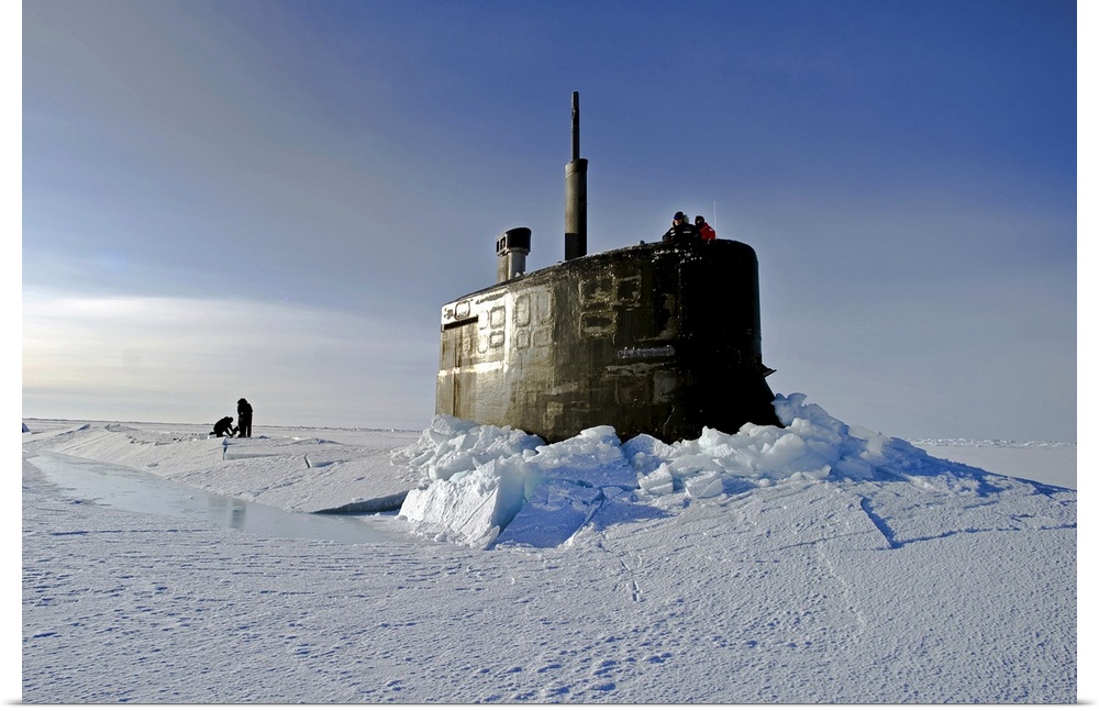 Arctic Ocean, March 19, 2011 - Sailors and members of the Applied Physics Laboratory Ice Station clear ice from the hatch ...