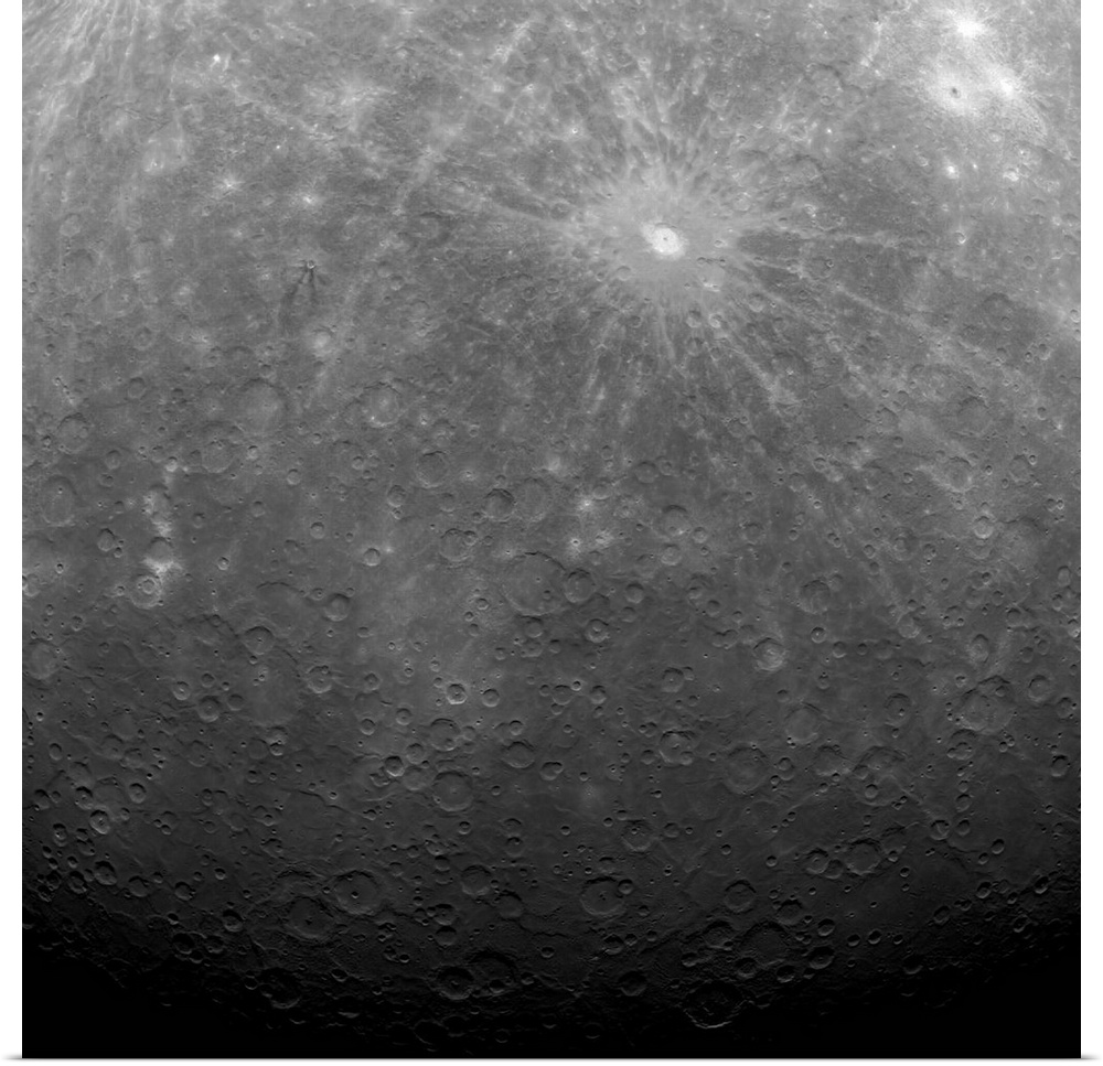 View of the surface of Mercury, taken in orbit from the MESSENGER spacecraft.