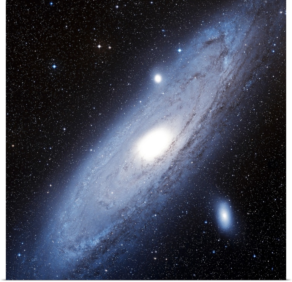 Photograph of star system with diagonally slanted oval shaped cloud of gas.