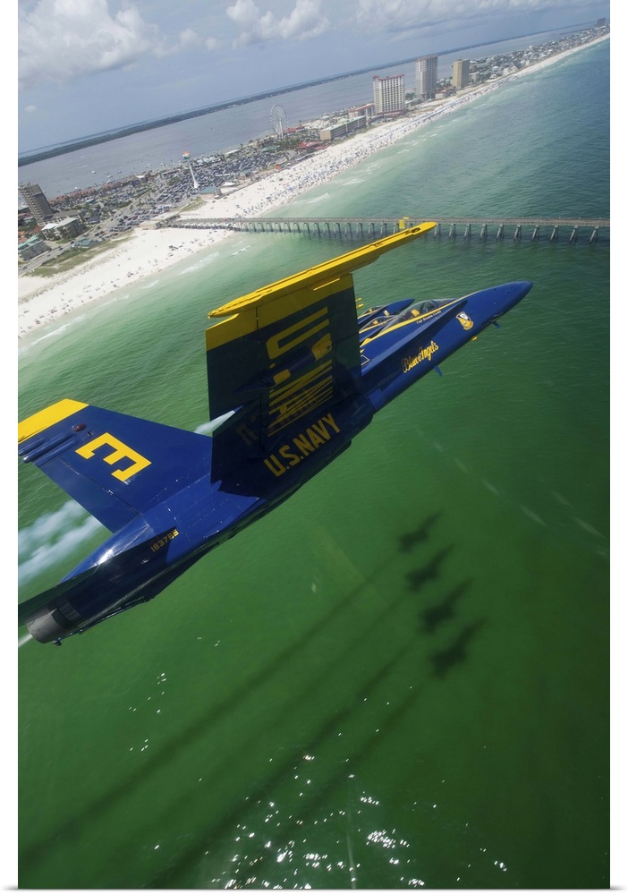 The Blue Angels perform a practice flight demonstration over Florida.
