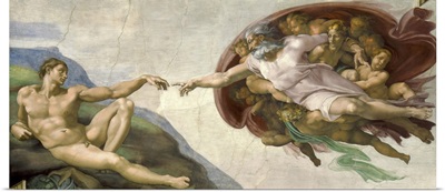 The Creation of Adam painting by Michelangelo on ceiling of the Sistine Chapel