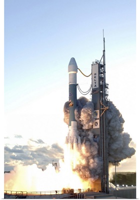The Delta II rocket lifts off from its launch pad