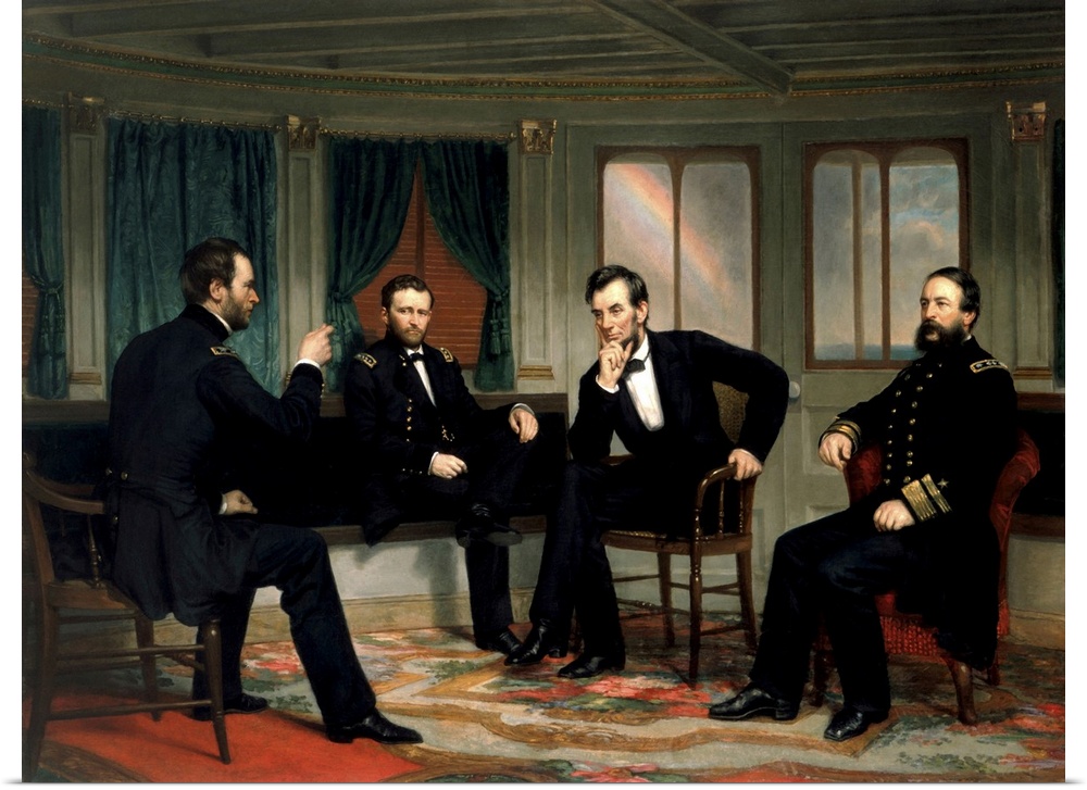 Civil War painting of The Peacemakers, by George P.A. Healy, depicting the historic meeting of the Union High Command duri...
