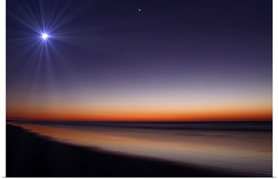 The Moon and Venus at twilight from the beach of Pinamar, Argentina