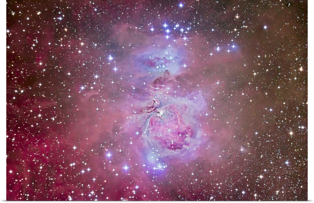 The Orion Nebula, M42 and M43, with surrounding associated nebulae and star clusters, such as the Running Man Nebula above...