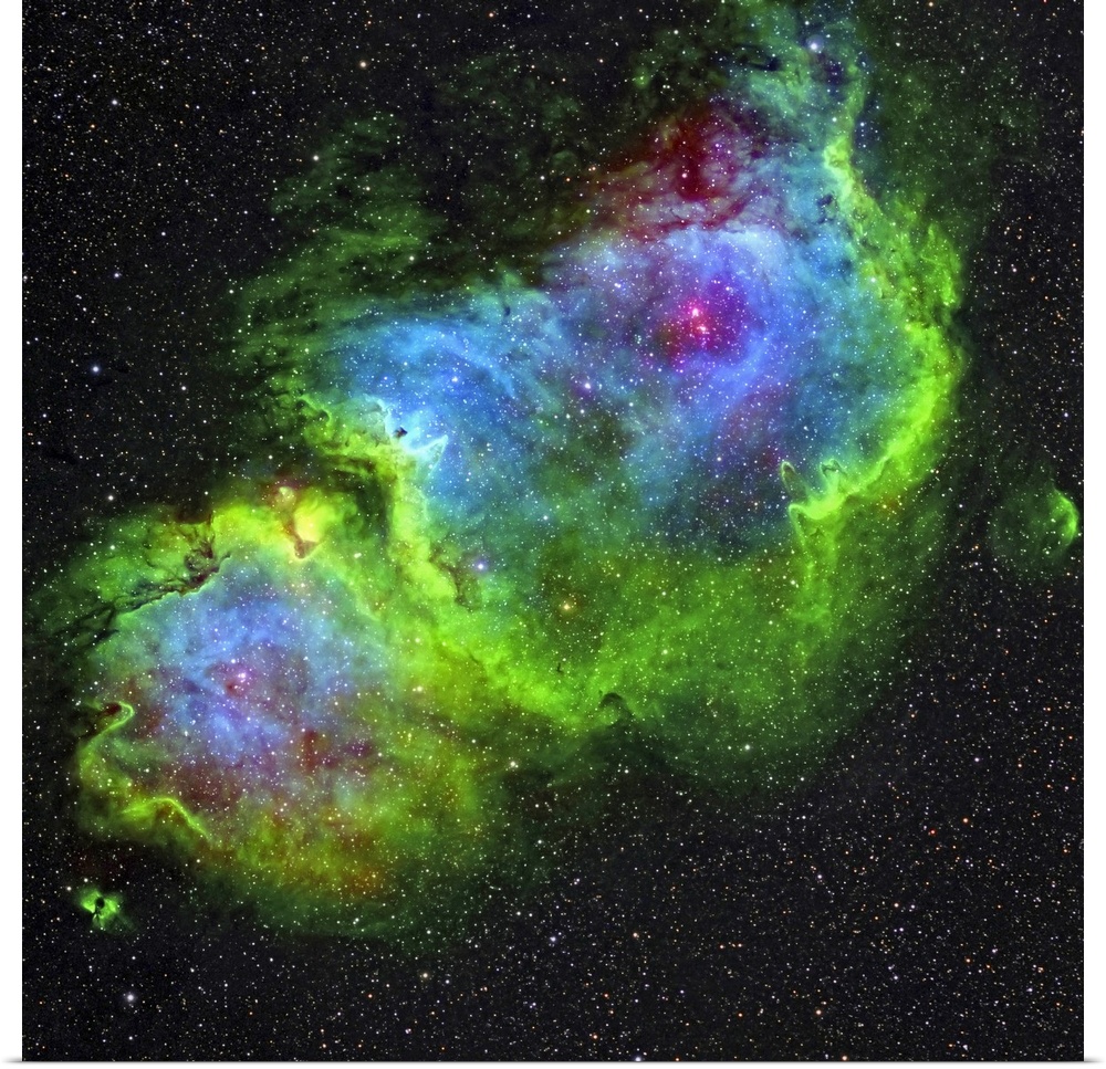 IC 1848, the Soul Nebula in Hubble-palette color mapping.