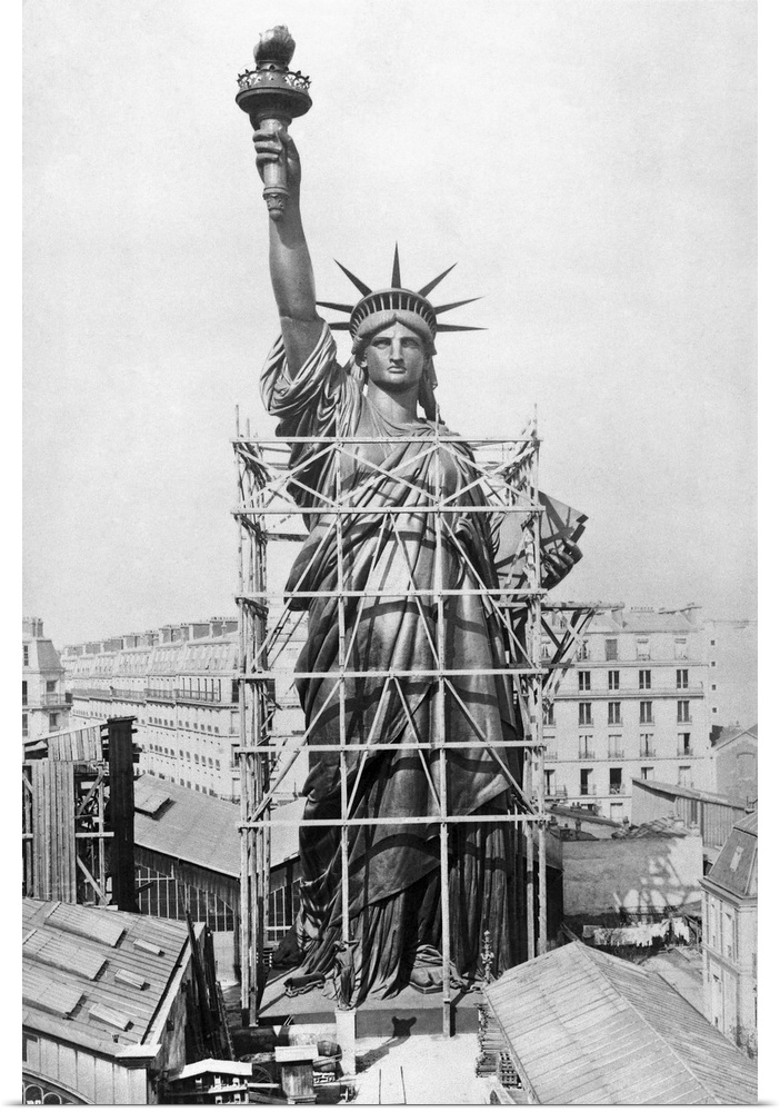 The Statue of Liberty while it was being constructed in Paris, France, under the direction of an immigrant Norwegian civil...