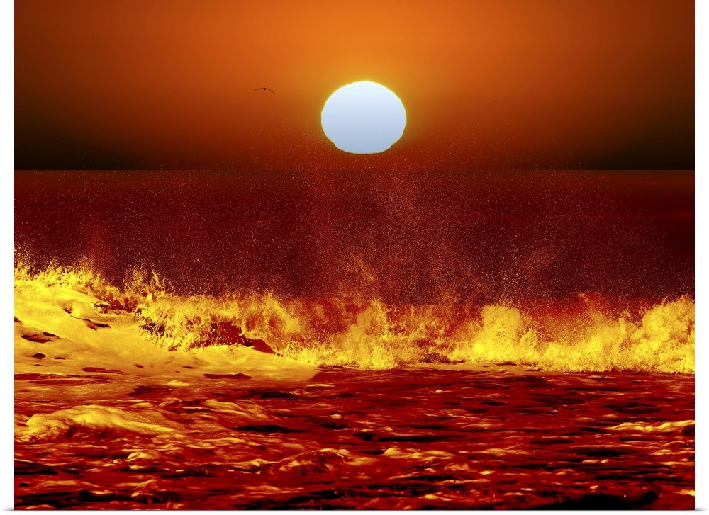 A composite image showing the Sun and ocean waves in Miramar, Argentina.