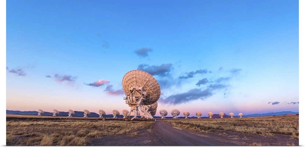 March 17, 2013 - The Very Large Array (VLA) radio telescope in New Mexico at sunset. The Earth's shadow rising at right an...