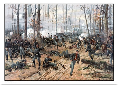 This Civil War painting shows Union and Confederate troops at The Battle of Shiloh