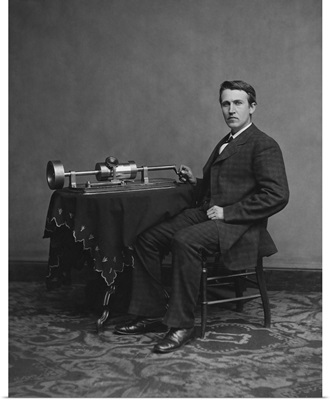 Thomas Edison with his second phonograph, circa 1878