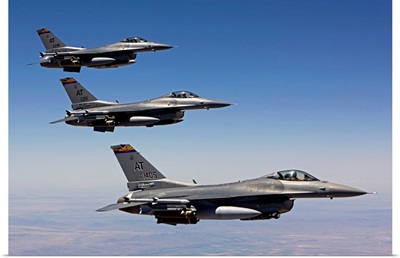 Three F-16s fly in formation over Arizona