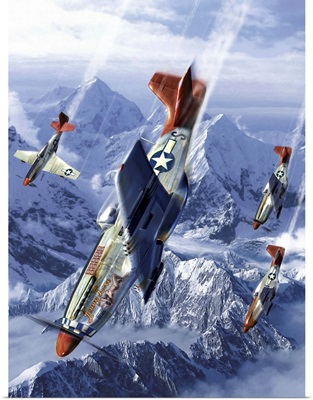 Tuskegee airmen flying near the Alps in their P-51 Mustangs