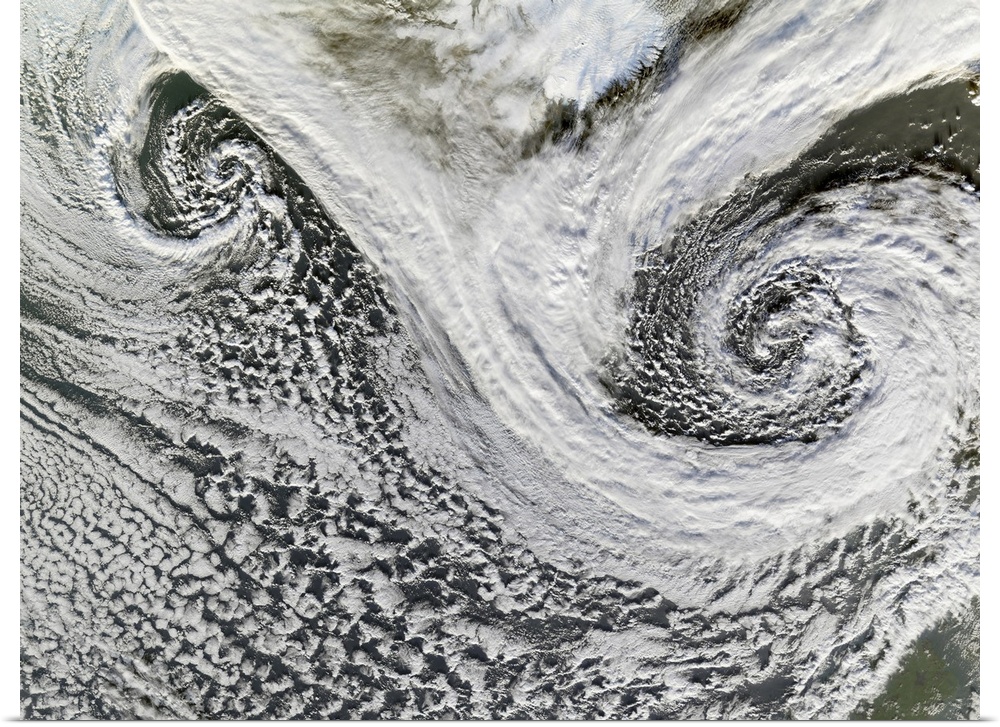 Two cyclones formed in tandem south of Iceland Scotland appears in the lower right