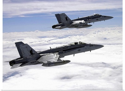 Two F/A18C Hornets fly over the Pacific Missile Range Facility