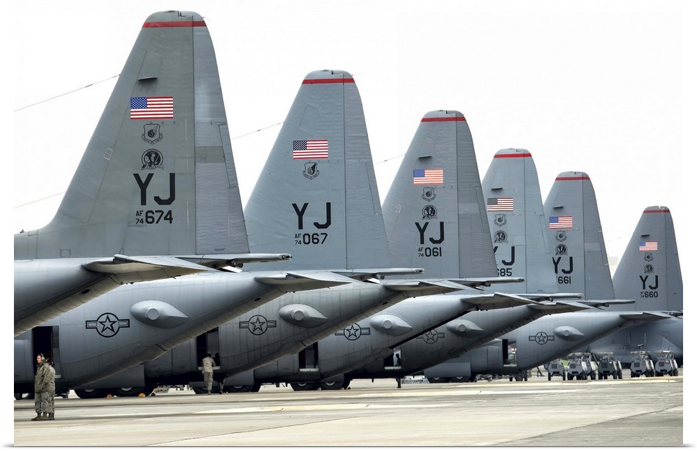 October 22, 2013 - U.S. Air Force C-130 Hercules aircraft sit on the flight line at Yokota Air Base, Japan, before a large...
