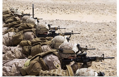 U.S. Marines conduct a battlesight zero their rifles in Al Galail, Qatar