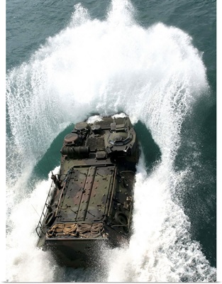 U.S. Marines drive an assault amphibious vehicle in the Pacific Ocean