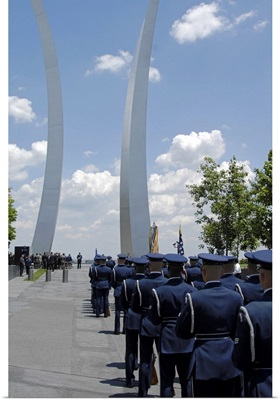 United States Honor Guards stand in formation at the Air Force Memorial