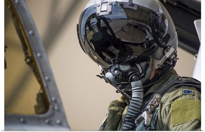 US Air Force Pilot Conducts Preflight Checks On His Aircraft