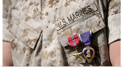 US Marine Wears The Bronze Star Medal And Purple Heart