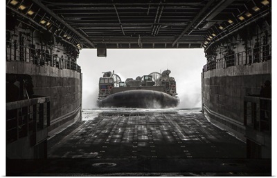 US Navy Landing Craft Air Cushion Enters The Well Deck Of The USS Green Bay