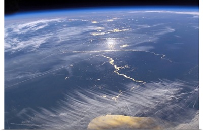 View from space featuring the Lake Michigan area