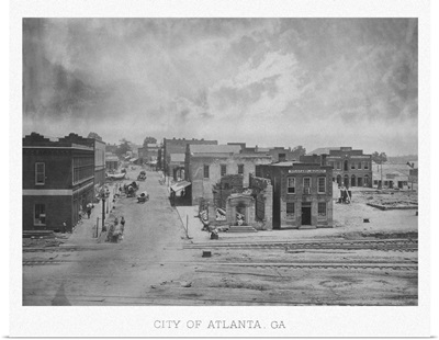 Vintage American Civil War print of the City of Atlanta, Georgia, circa 1863
