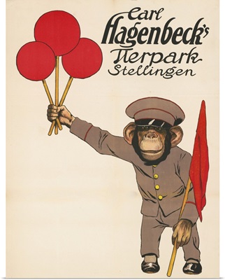 Vintage Circus Poster Of A Monkey Holding Balloons