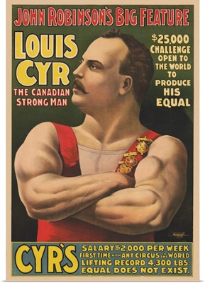 Vintage Circus Poster Of Louis Cyr With Arms Crossed, 1898