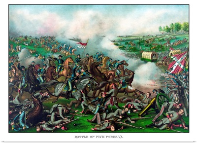 Vintage Civil War Print of the Battle of Five Forks