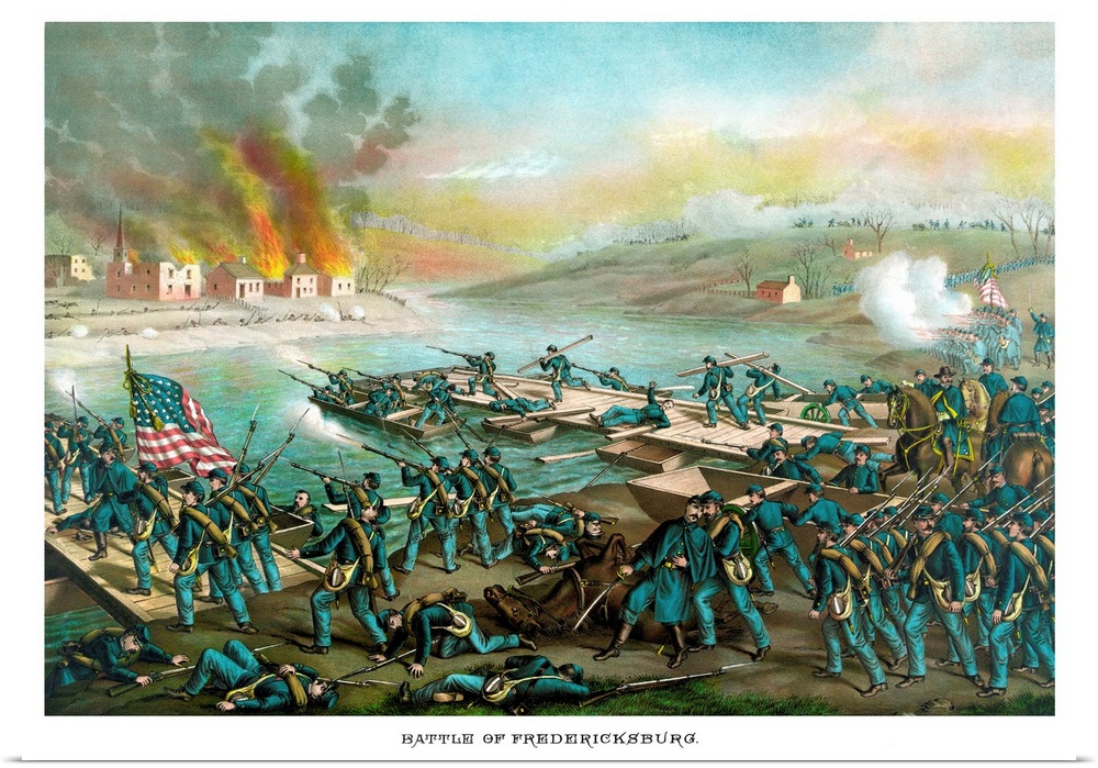 Vintage Civil War print of the Battle of Fredericksburg. The battle was fought December 11...15, 1862, in and around Frede...