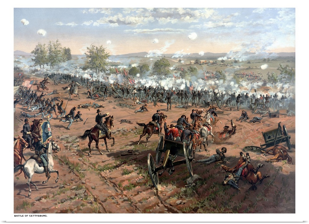 Vintage Civil War print of the Battle of Gettysburg. The famous battle took place in early July 1863 and resulted in the l...