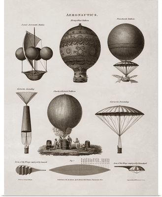 Vintage illustration of early hot air balloon designs