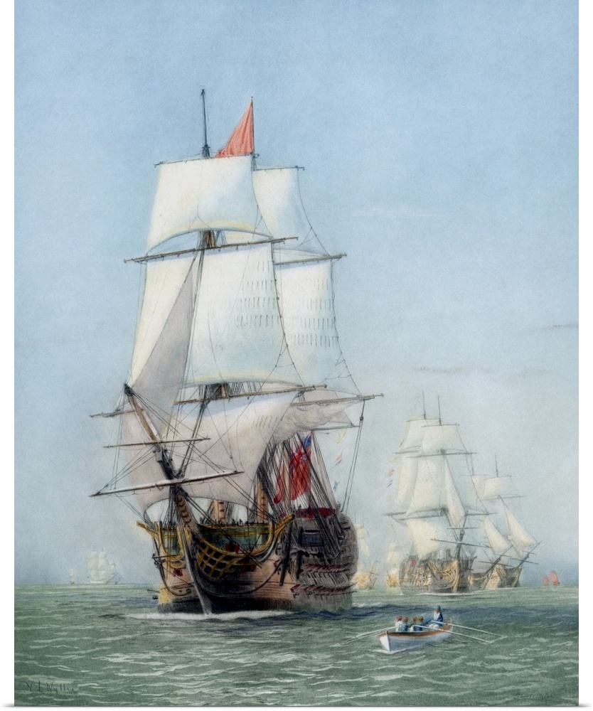 Vintage print of HMS Victory of the Royal Navy.