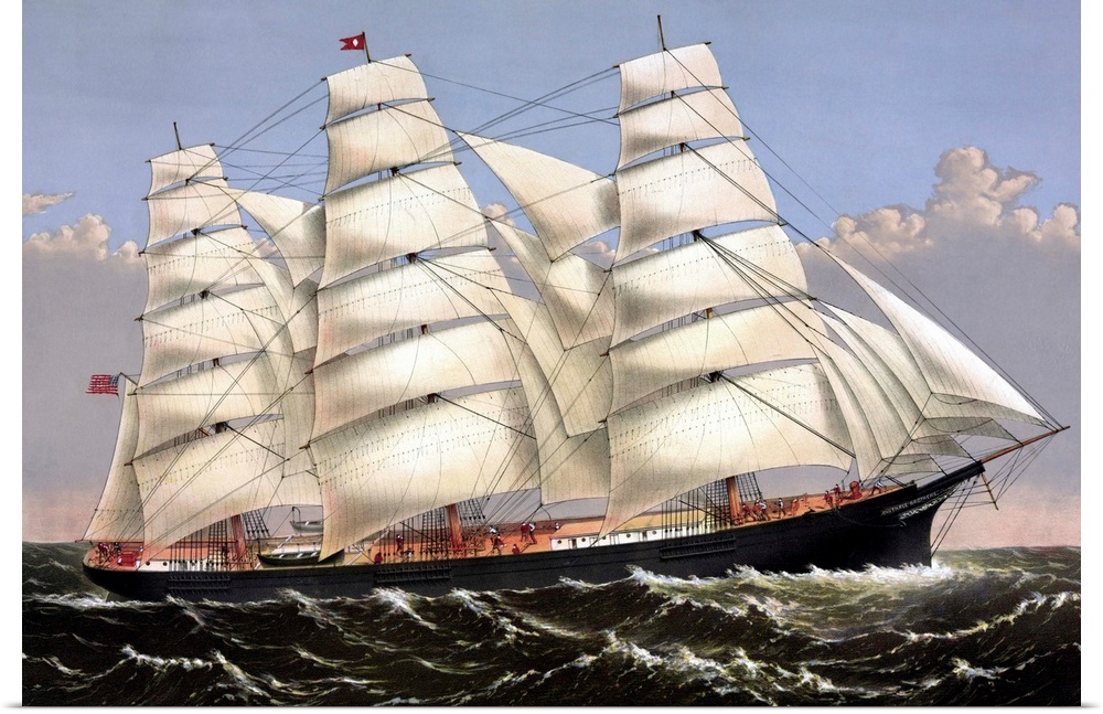 Vintage print of the Clipper ship Three Brothers.